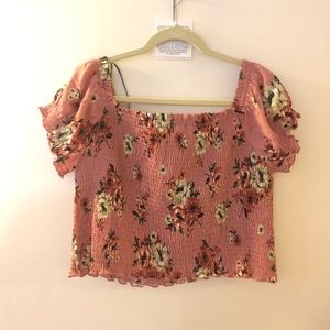 F21+ NWOT Mauve Floral Smocked Crop Top 2X